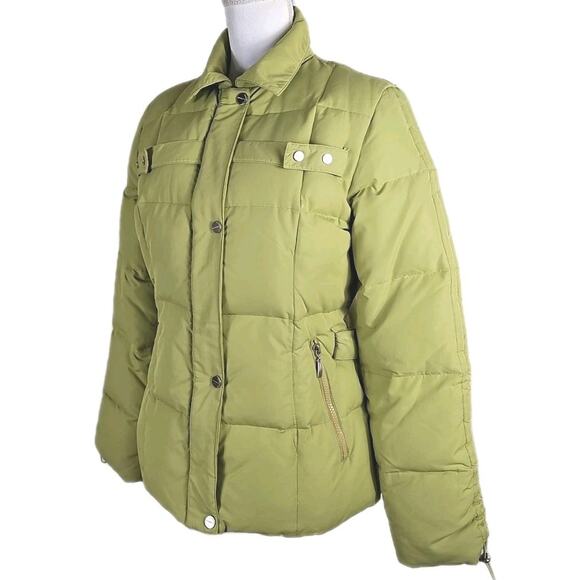 Snow Beauty ~Woman Size M~ Green Winter Down Belted Puffer Coat Jacket Zip-Up. - Picture 5 of 16